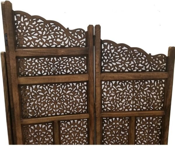 REGAL ARTWARES Wooden Room Divider/Wooden Partition/Wooden/Separator for Living Room/Office Wooden Partition/Wooden Room Divider/Wooden Screen/Wooden Separator Curtains for Hall 4 Panel - Image 4