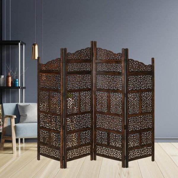 REGAL ARTWARES Wooden Room Divider/Wooden Partition/Wooden/Separator for Living Room/Office Wooden Partition/Wooden Room Divider/Wooden Screen/Wooden Separator Curtains for Hall 4 Panel - Image 3