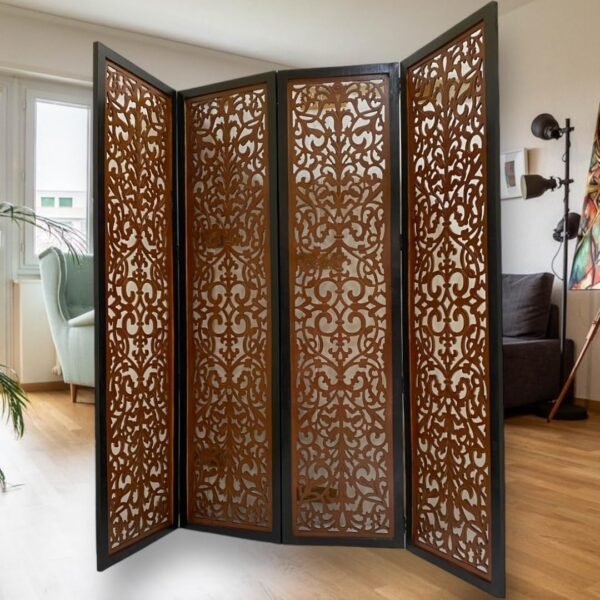 REGAL ARTWARES  Wooden Room Divider/Wooden Partition/Wooden/Separator for Living Room/Office Wooden Partition/Wooden Room Divider/Wooden Screen/Wooden Separator Flower Design 4 Panel