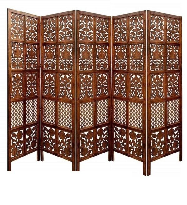 REGAL ARTWARES Wooden partition for Pooja Room/separators for Living Room/Wall partition/Room partition/Wooden partition for Living Room/Divider for Kitchen, Hall. (5 Panels (with Stands))