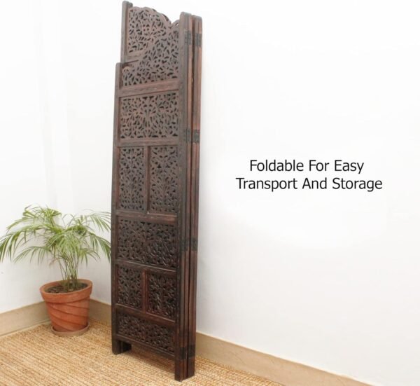 REGAL ARTWARES Wooden Room Divider/Wooden Partition/Wooden/Separator for Living Room/Office Wooden Partition/Wooden Room Divider/Wooden Screen/Wooden Separator Curtains for Hall 4 Panel - Image 5