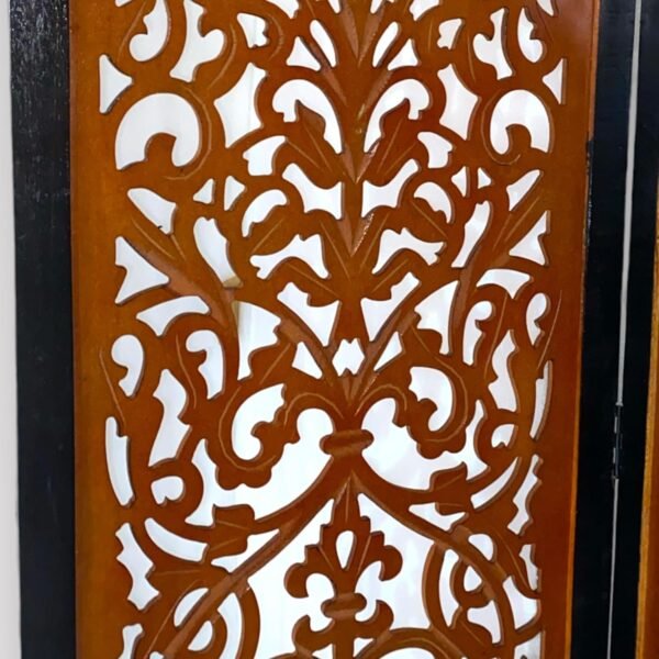 REGAL ARTWARES  Wooden Room Divider/Wooden Partition/Wooden/Separator for Living Room/Office Wooden Partition/Wooden Room Divider/Wooden Screen/Wooden Separator Flower Design 4 Panel - Image 2