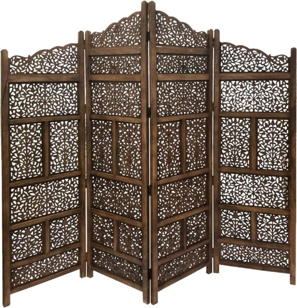 REGAL ARTWARES Wooden Room Divider/Wooden Partition/Wooden/Separator for Living Room/Office Wooden Partition/Wooden Room Divider/Wooden Screen/Wooden Separator Curtains for Hall 4 Panel