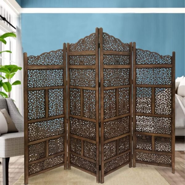 REGAL ARTWARES Wooden Room Divider/Wooden Partition/Wooden/Separator for Living Room/Office Wooden Partition/Wooden Room Divider/Wooden Screen/Wooden Separator Curtains for Hall 4 Panel - Image 8